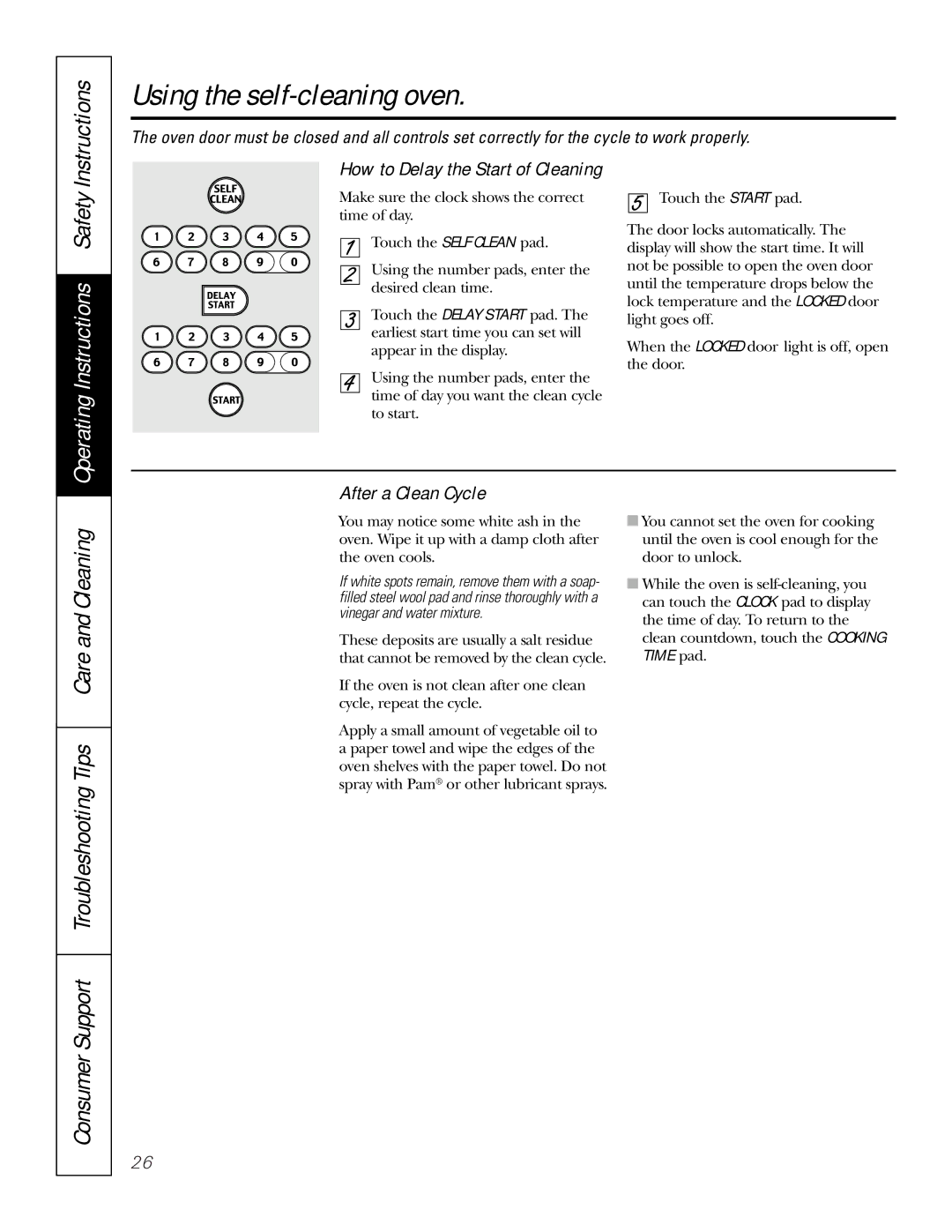 GE 164D4290P075-1, JBP91, 49-80117-1 owner manual After a Clean Cycle, How to Delay the Start of Cleaning 