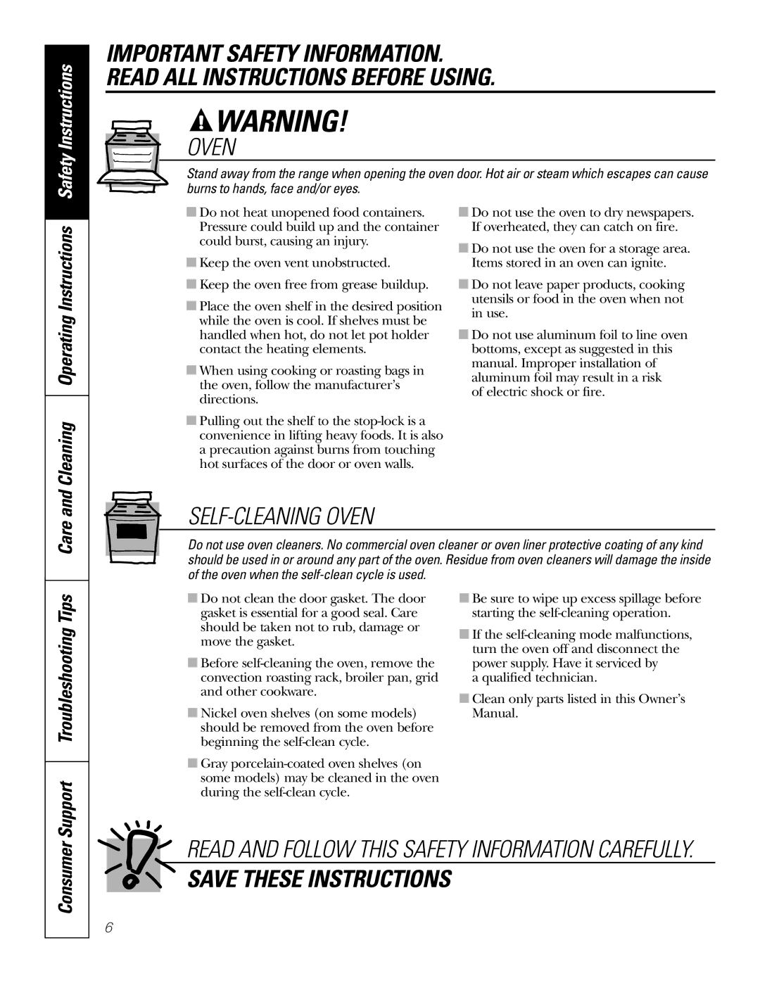 GE JBP91, 49-80117-1, 164D4290P075-1 owner manual Oven, Care 