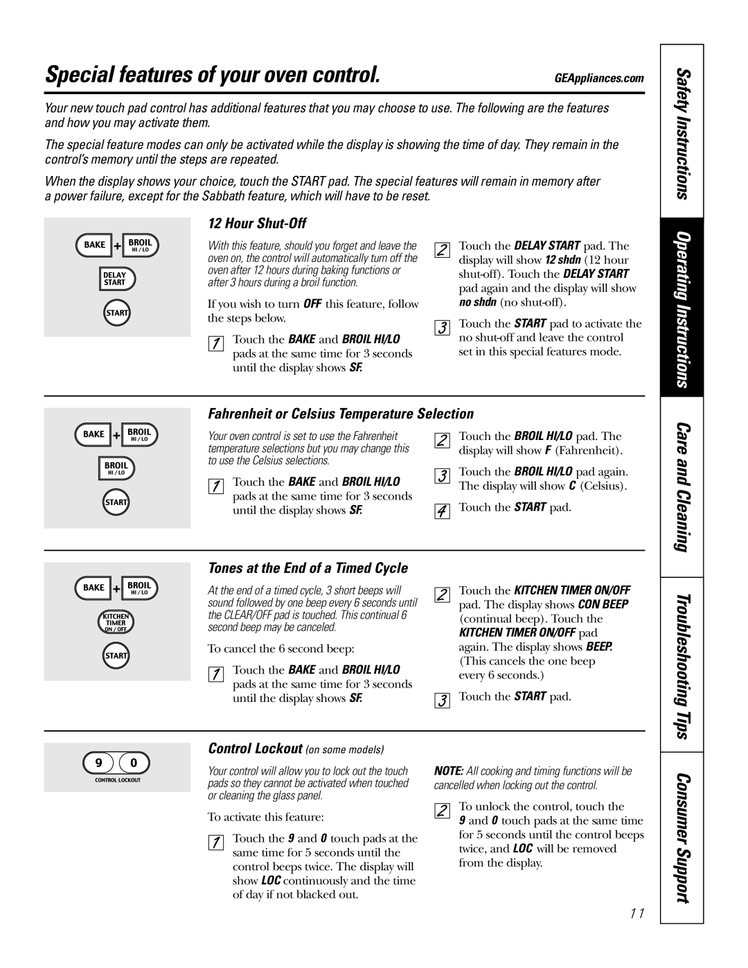 GE 164D4290P075-1 Special features of your oven control, Safety Instructions, Operating Instructions, Troubleshooting Tips 