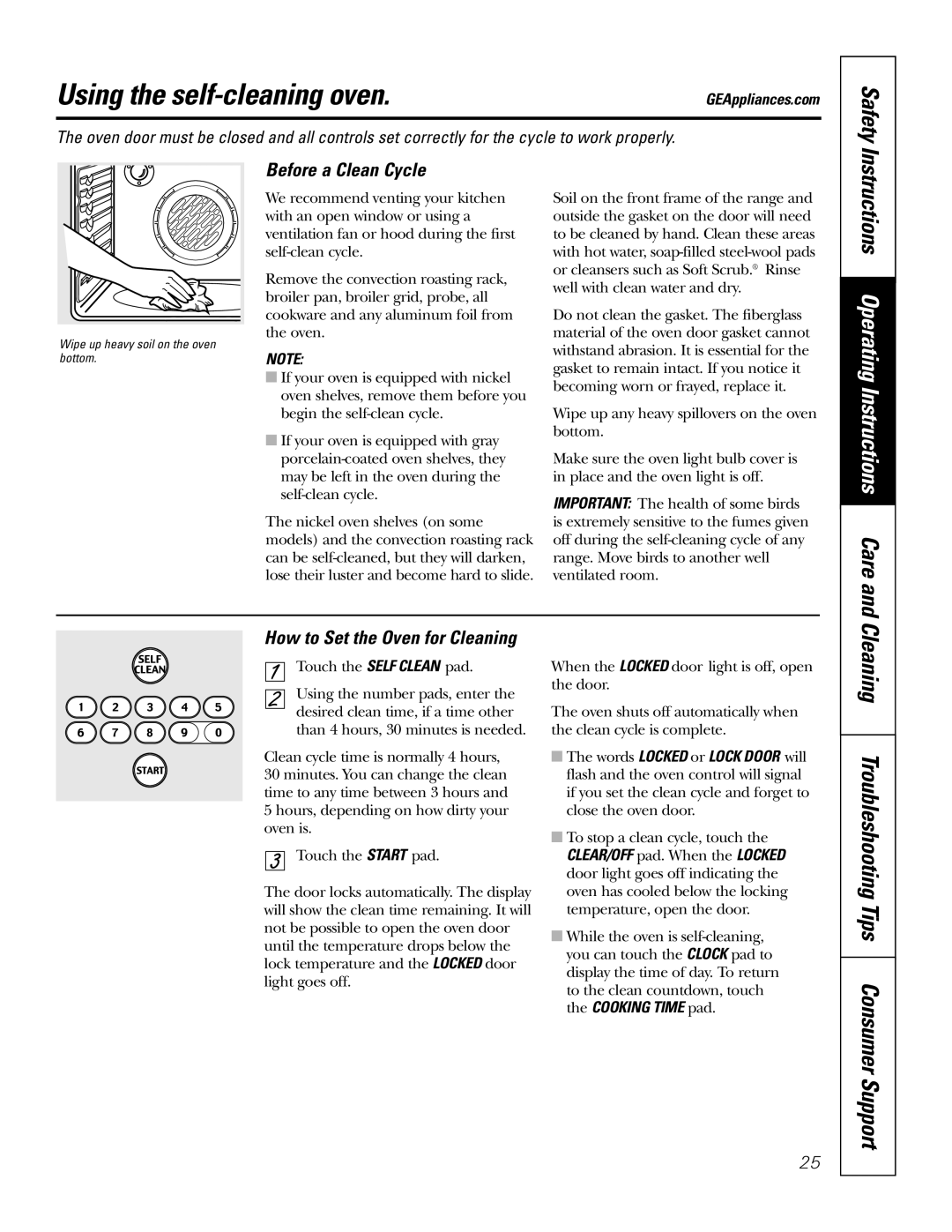 GE 49-80117-1 Using the self-cleaning oven, Instructions Operating Instructions Care and, Before a Clean Cycle, Safety 