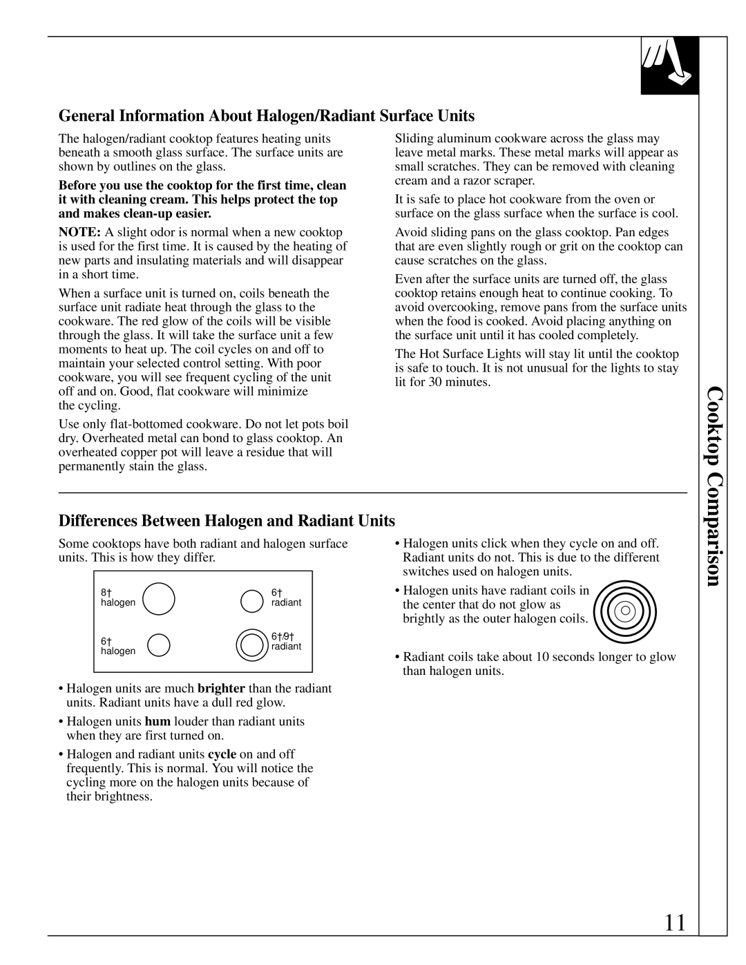 GE JBP95 warranty Cooktop, Comparison, General Information About Halogen/Radiant Surface Units 