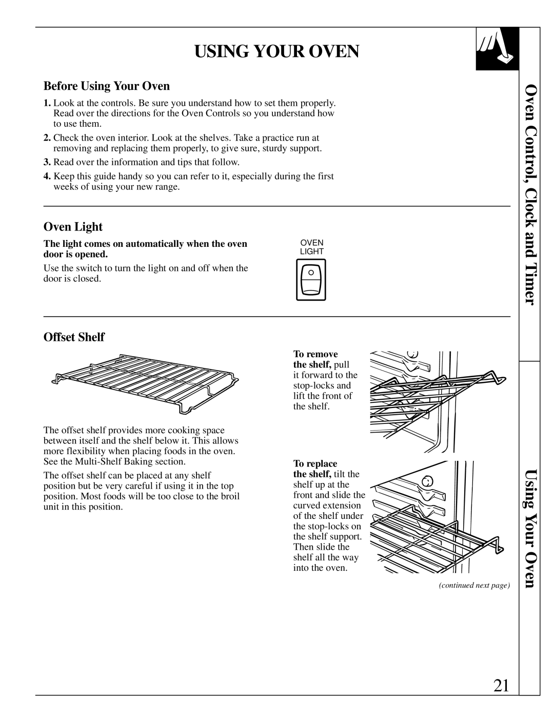 GE JBP95 warranty Before Using Your Oven, Oven Light, Offset Shelf 