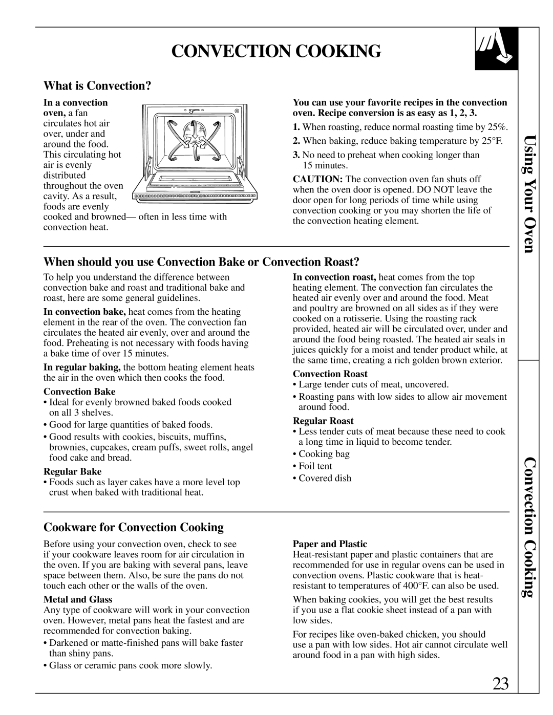 GE JBP95 warranty Convection Cooking, Using Your Oven 