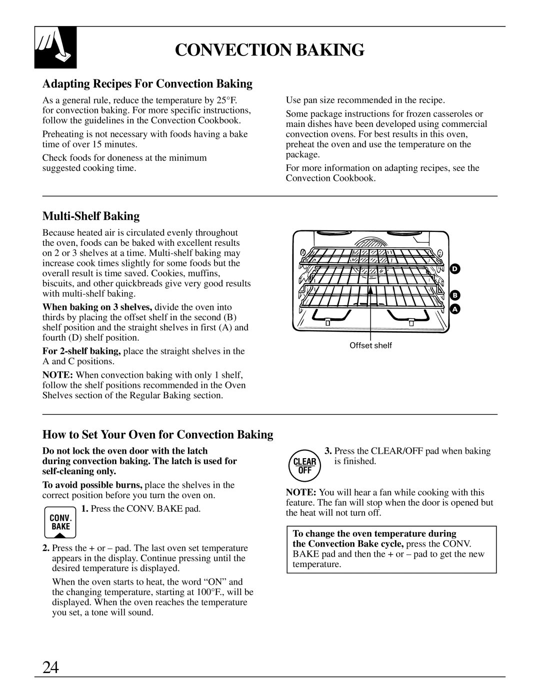 GE JBP95 warranty Adapting Recipes For Convection Baking, Multi-Shelf Baking 