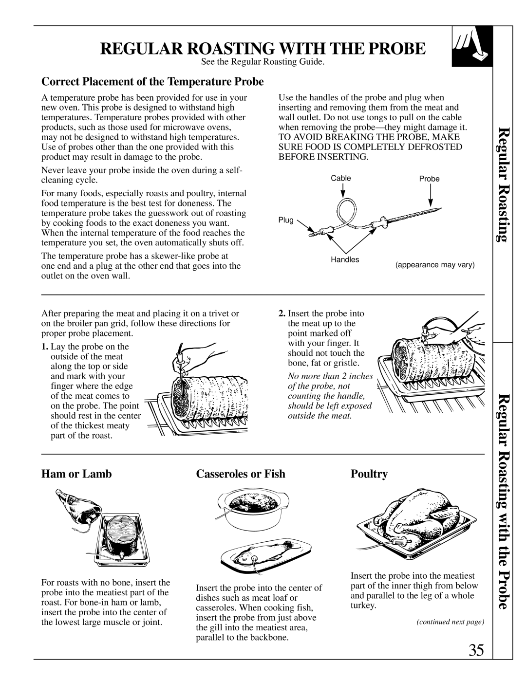 GE JBP95 warranty Regular Roasting with the Probe 