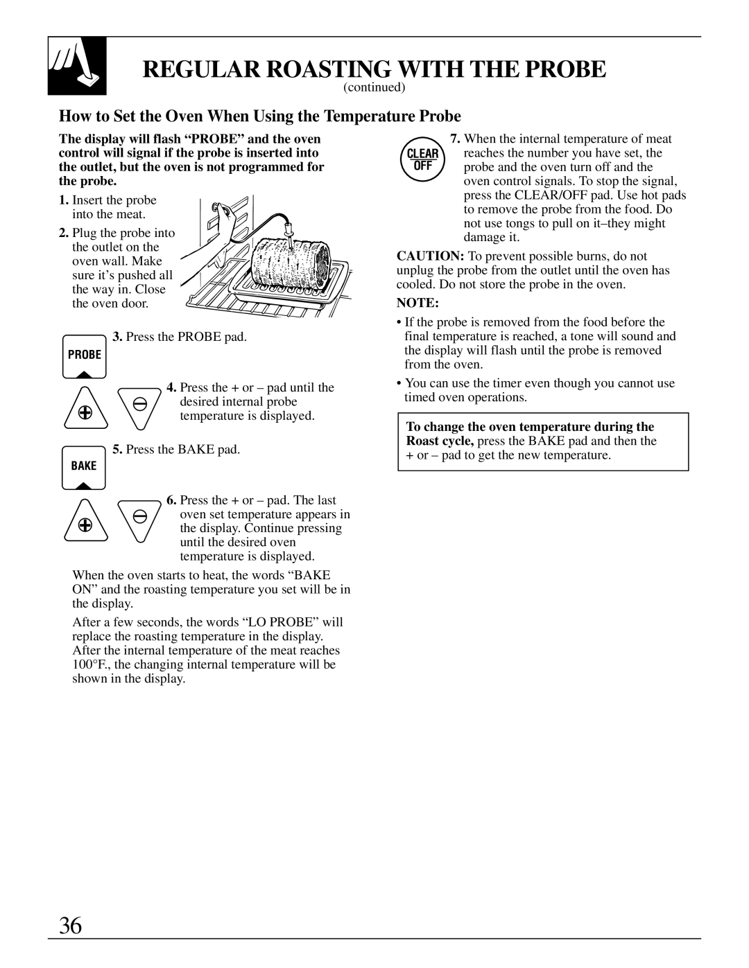 GE JBP95 warranty How to Set the Oven When Using the Temperature Probe 