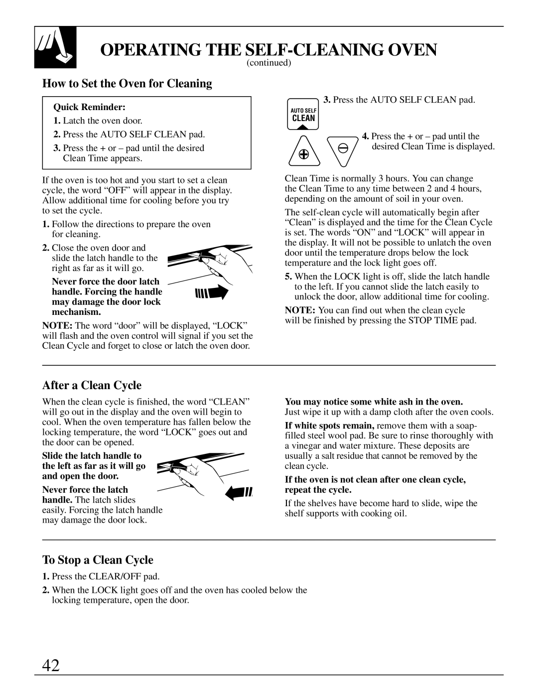 GE JBP95 warranty How to Set the Oven for Cleaning, After a Clean Cycle, To Stop a Clean Cycle 