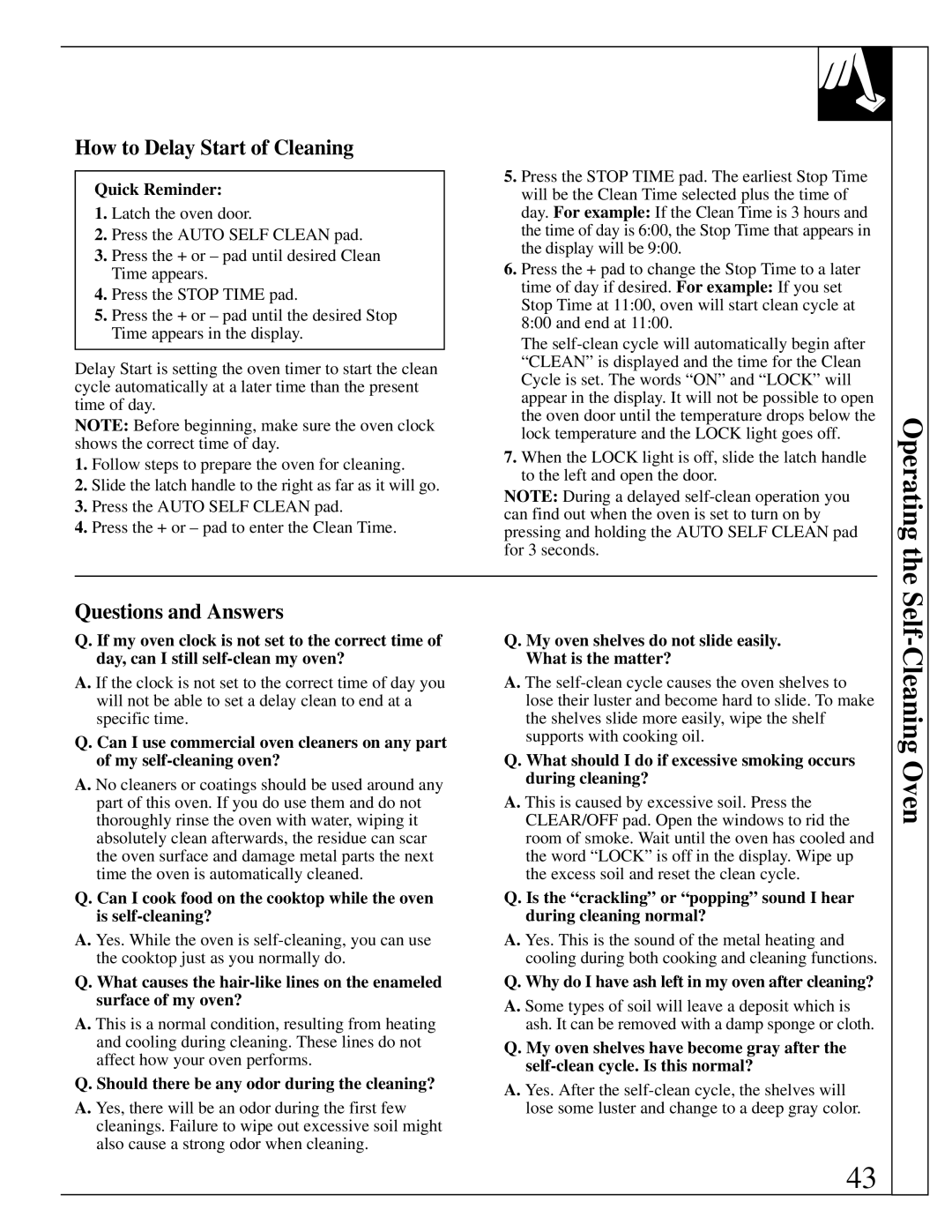 GE JBP95 warranty Operating, Self-Cleaning Oven, How to Delay Start of Cleaning 