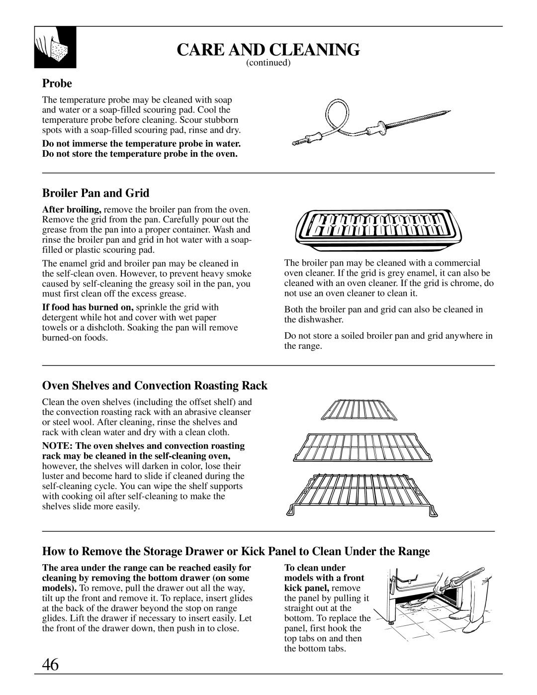 GE JBP95 warranty Probe, Broiler Pan and Grid, Oven Shelves and Convection Roasting Rack 