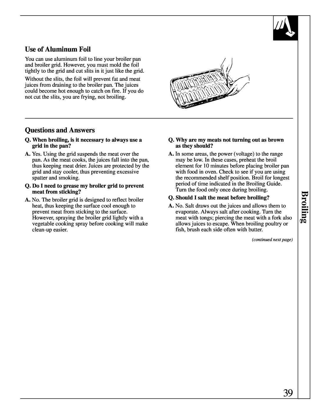 GE JBP95 warranty Broiling, Use of Aluminum Foil, Questions and Answers 
