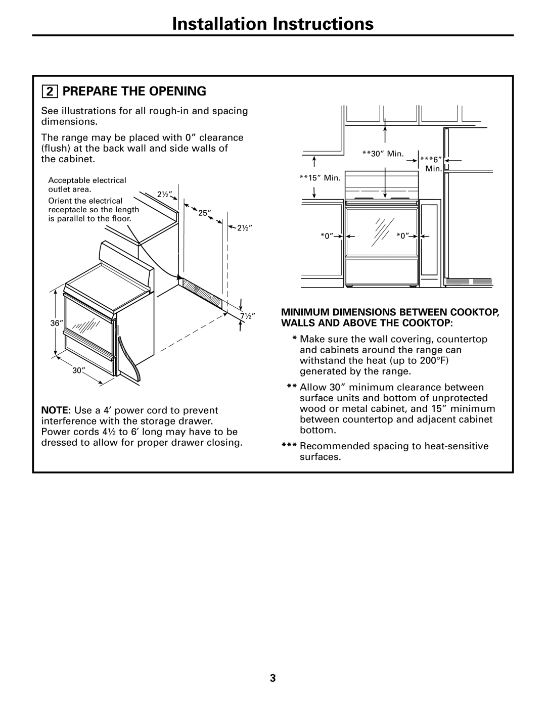 GE JBS55, JBP99 warranty Prepare the Opening 