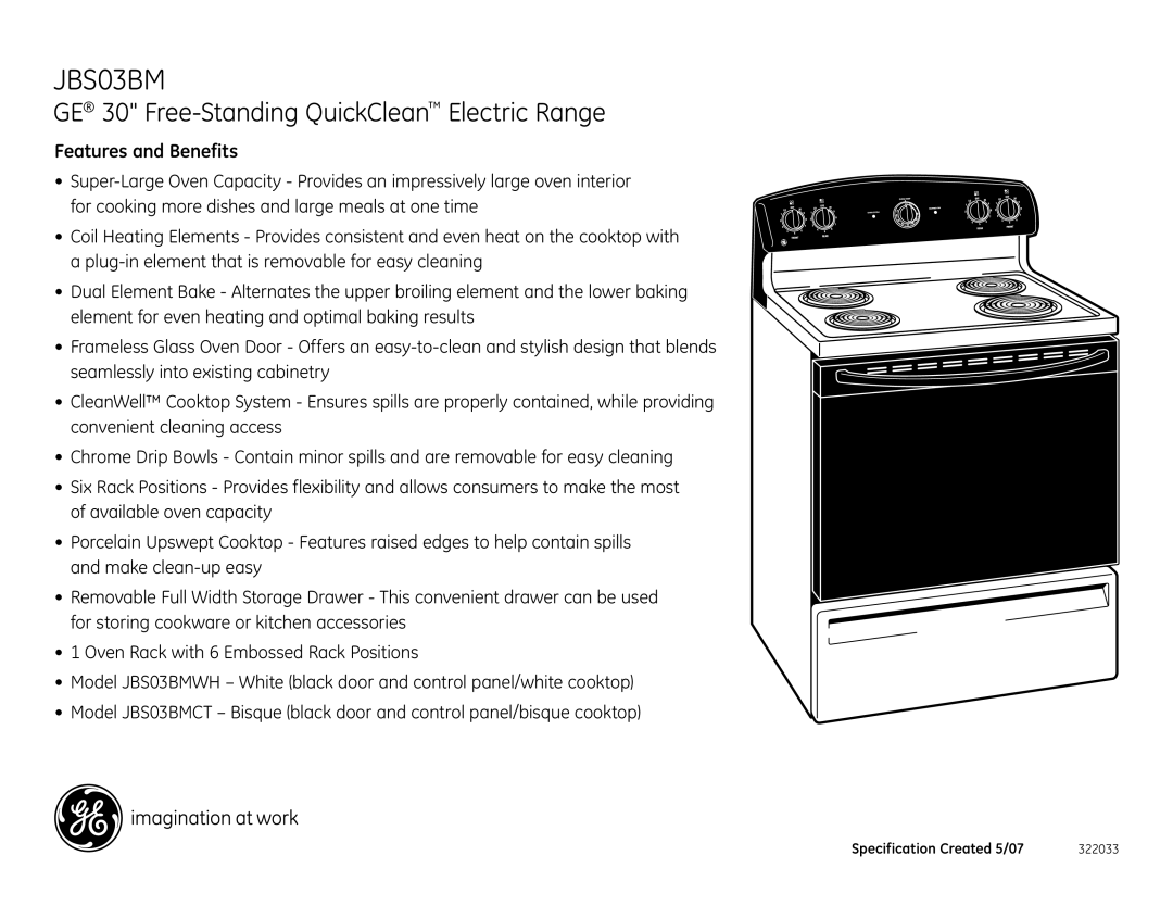 GE JBS03BM installation instructions Features and Benefits 