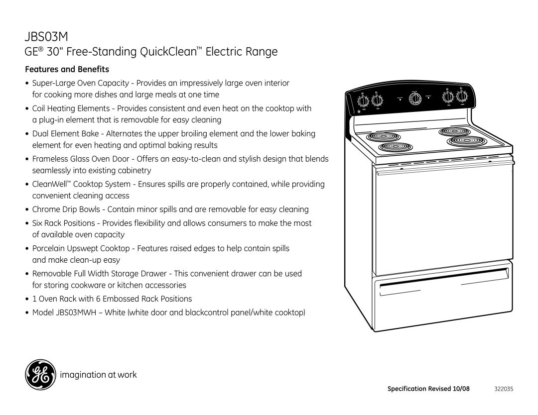 GE JBS03MWH dimensions Features and Benefits 