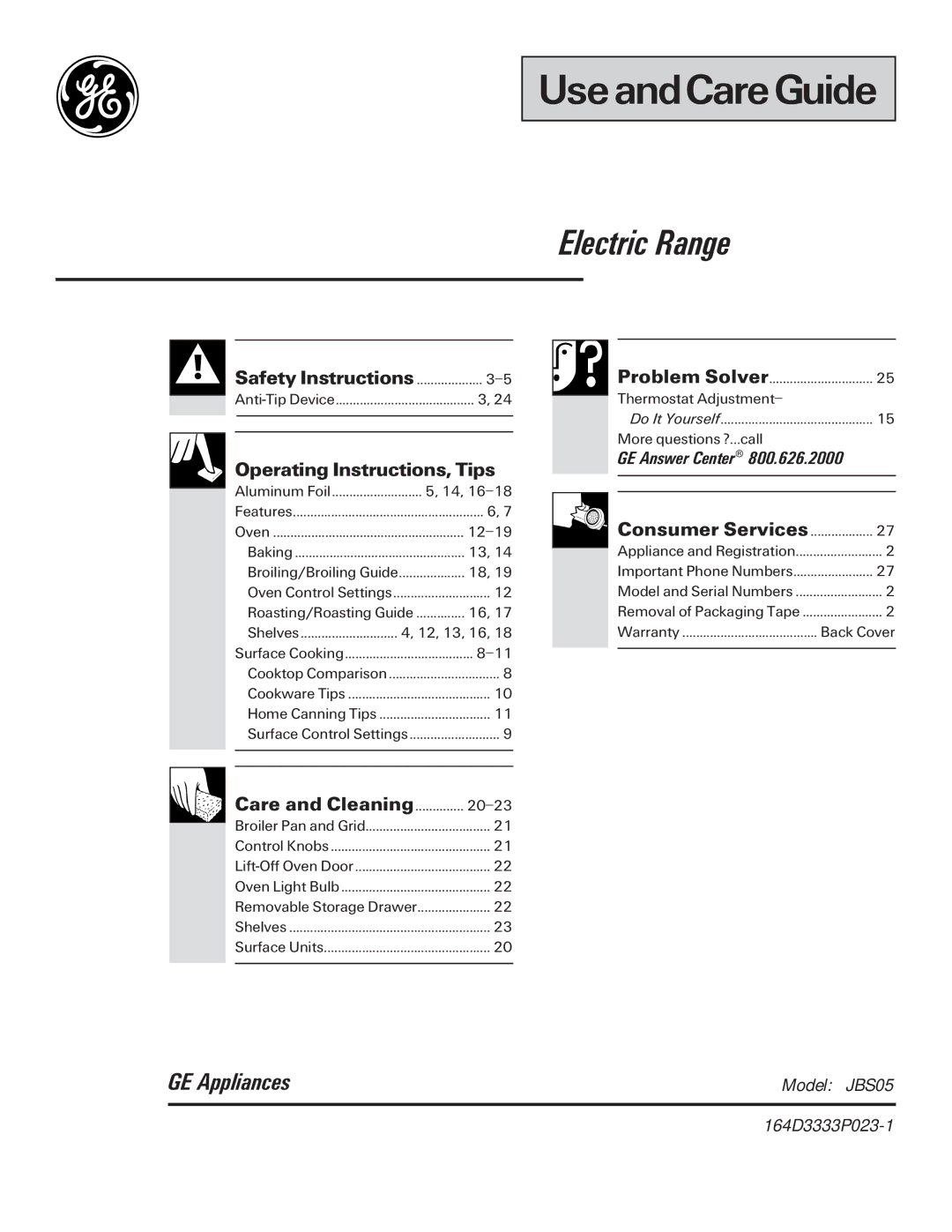 GE JBS05 manual UseandCareGuide 