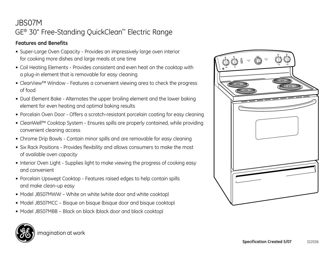 GE JBS07MBB installation instructions Features and Benefits 