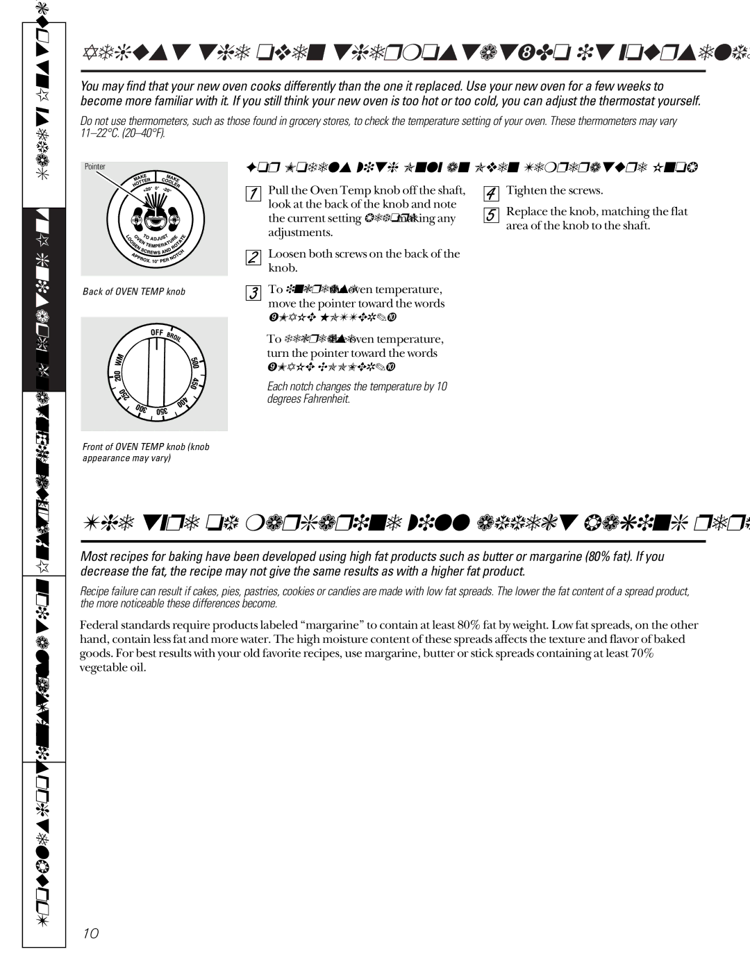 GE JBS08PIC owner manual Adjust the oven thermostat-Do it yourself, Type of margarine will affect baking performance 