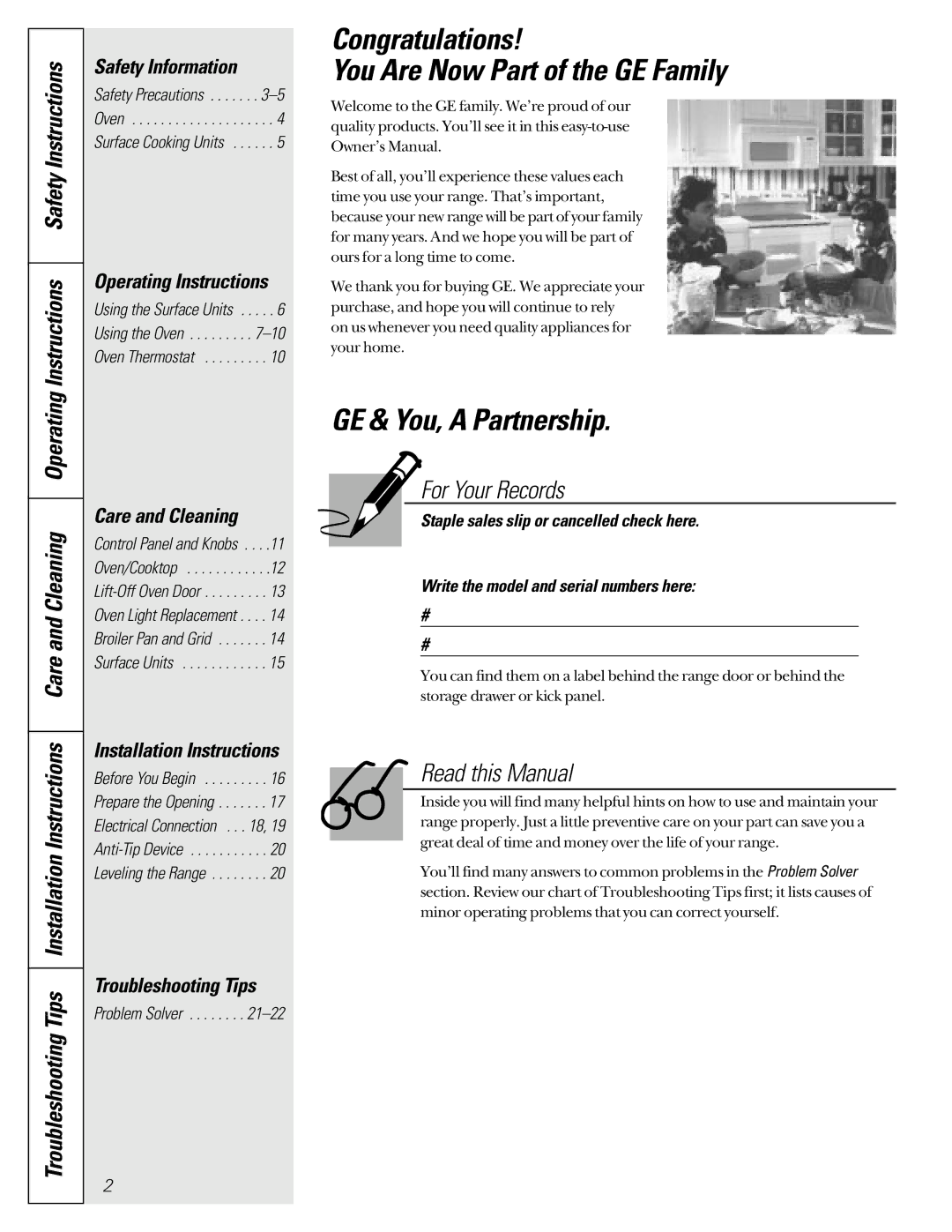 GE JBS08PIC owner manual Congratulations You Are Now Part of the GE Family, GE & You, a Partnership 