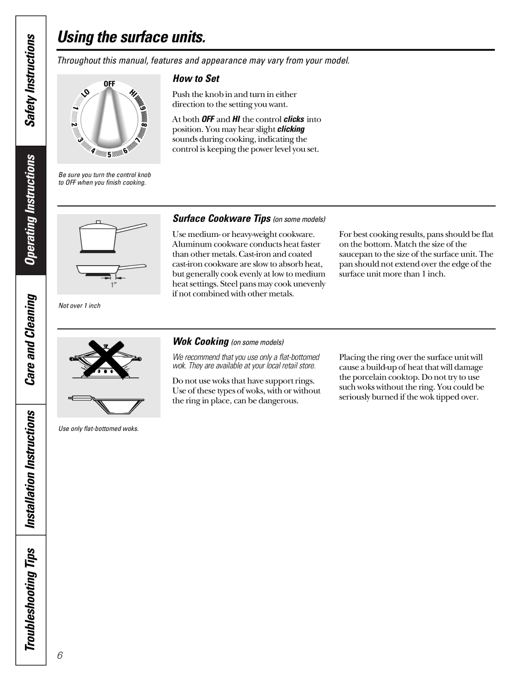 GE JBS08PIC owner manual Using the surface units, Instructions Safety Instructions, Cleaning Operating, How to Set 