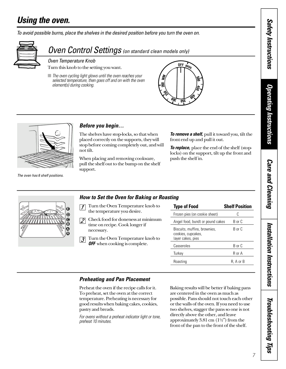 GE JBS08PIC Using the oven, Safety Instructions Operating, Before you begin…, How to Set the Oven for Baking or Roasting 