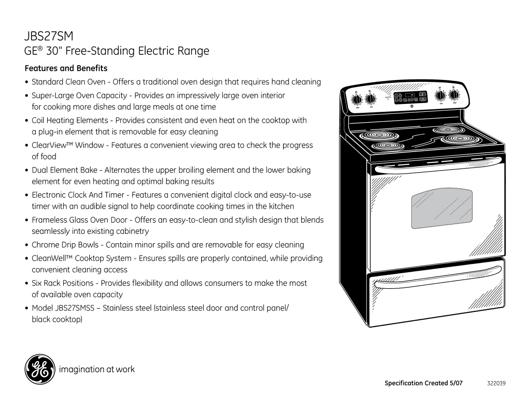 GE JBS27SMSS installation instructions Features and Benefits 