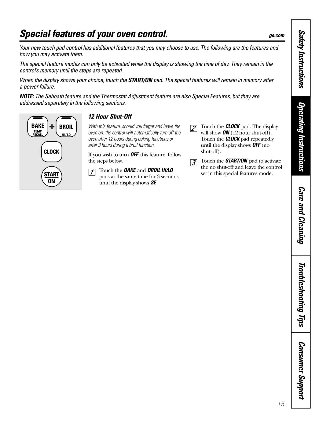 GE JBS55 owner manual Special features of your oven control, Safety Instructions, Hour Shut-Off 