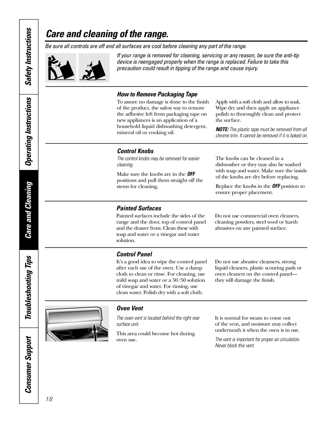 GE JBS55 owner manual Care and cleaning of the range 