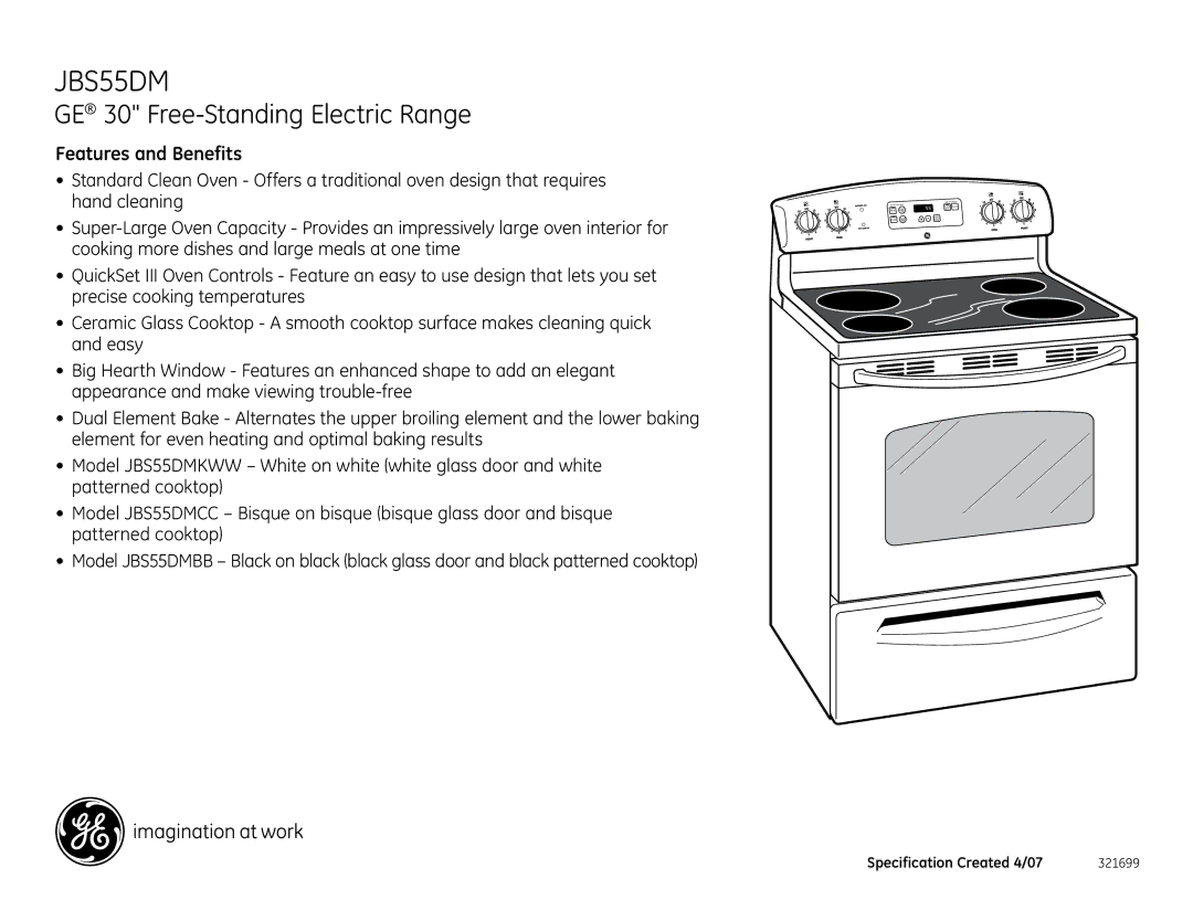 GE JBS55DMCC, JBS55DMBB, JBS55DMKWW installation instructions Features and Benefits 