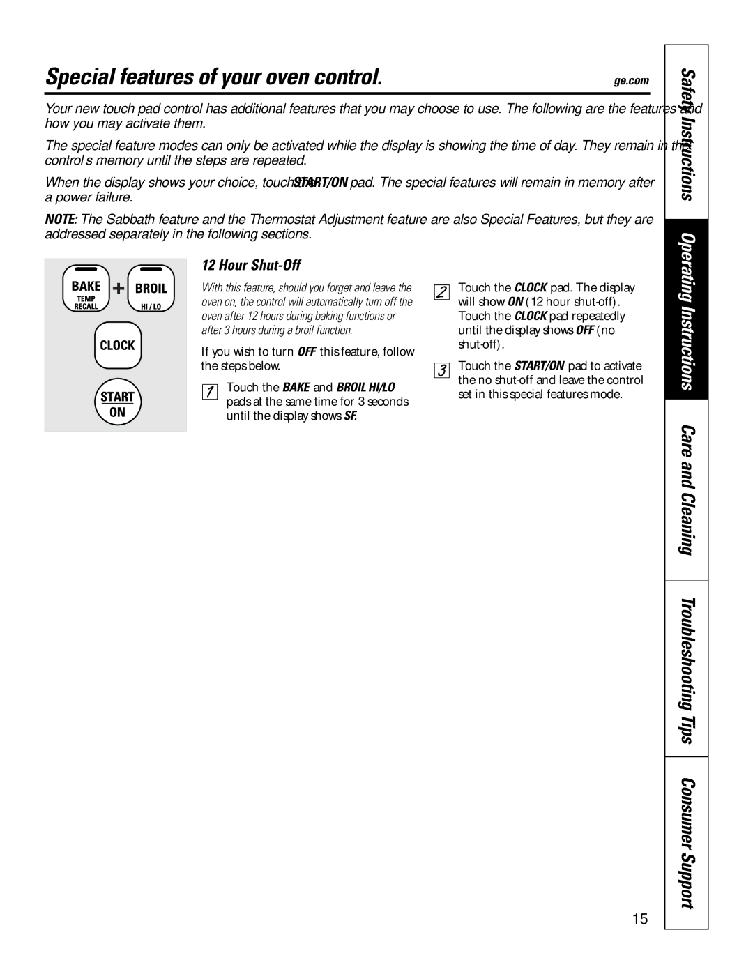 GE JBS55S owner manual Special features of your oven control, SafetyInstructions, Hour Shut-Off 