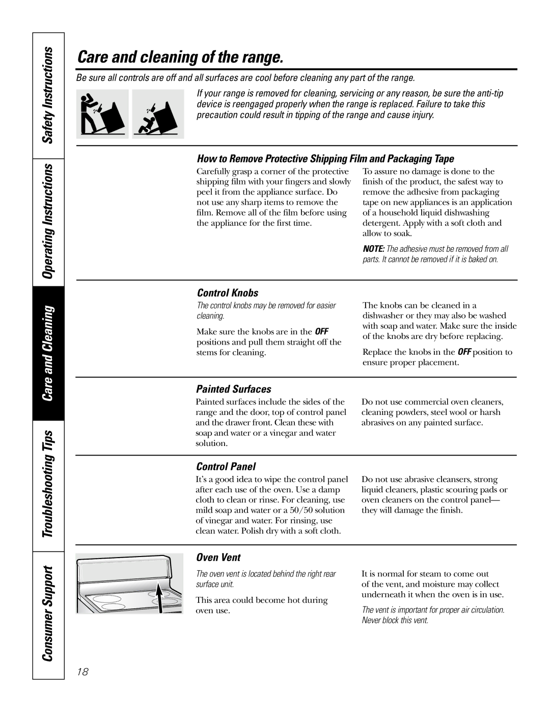 GE JBS55S owner manual Care and cleaning of the range, Tips Care 