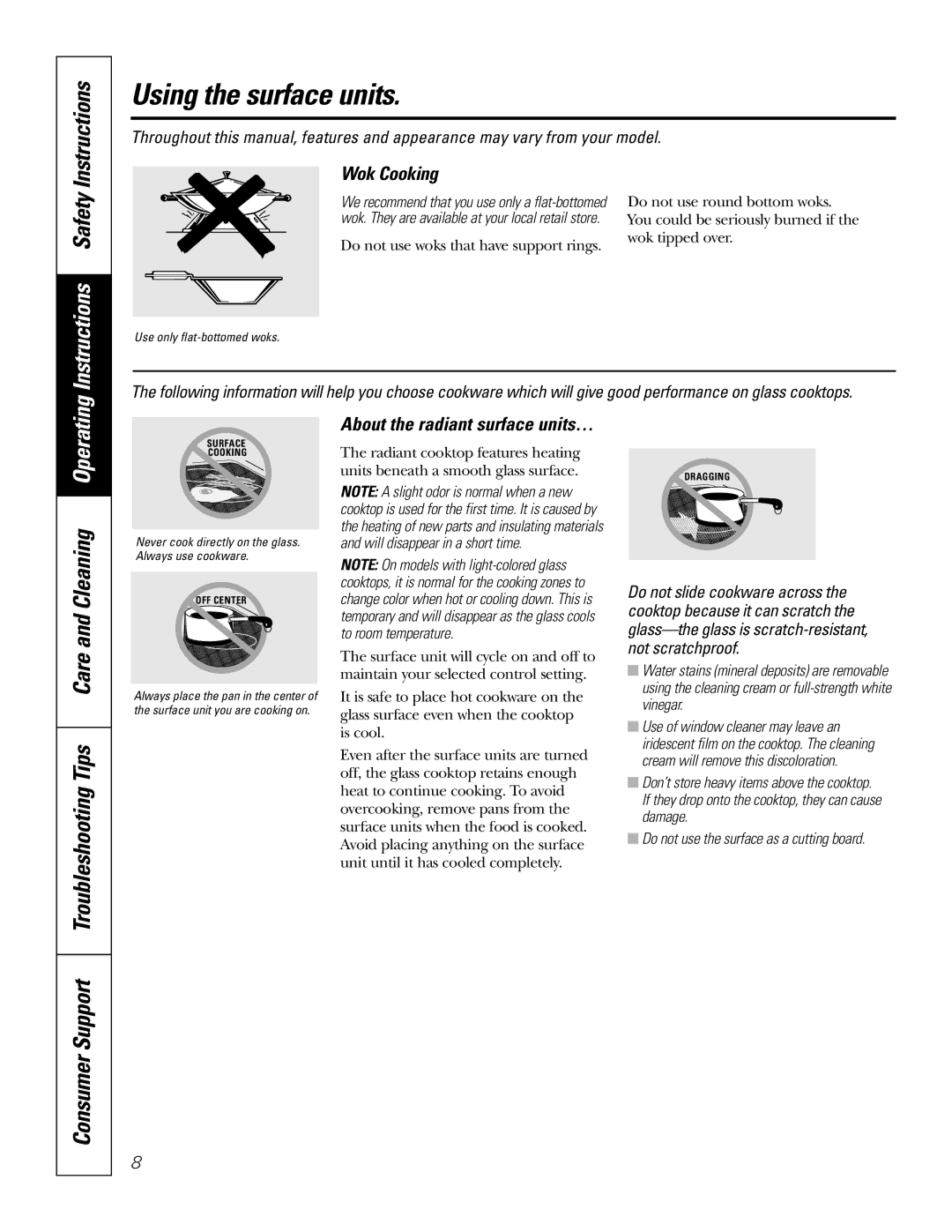 GE JBS55S owner manual Instructions Safety Instructions, Wok Cooking, About the radiant surface units… 