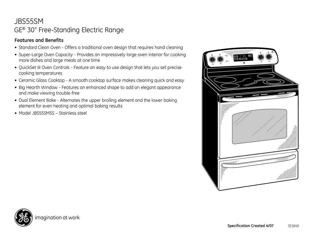 GE JBS55SMSS installation instructions Features and Benefits 