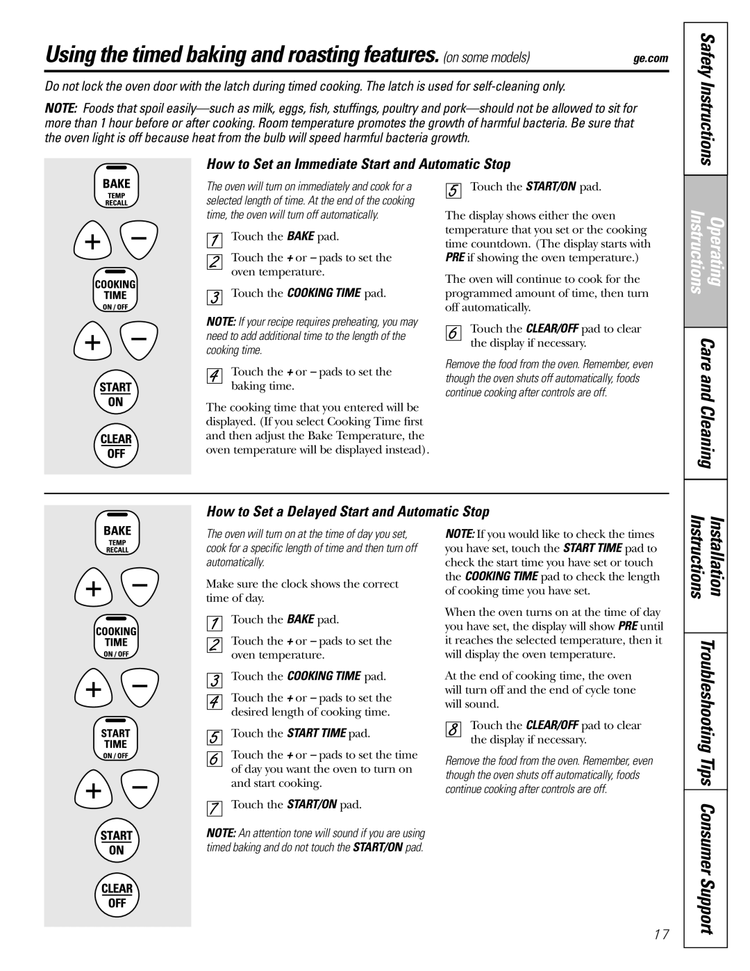 GE JBS03, JBS56, JBS27 manual How to Set an Immediate Start and Automatic Stop, How to Set a Delayed Start and Automatic Stop 