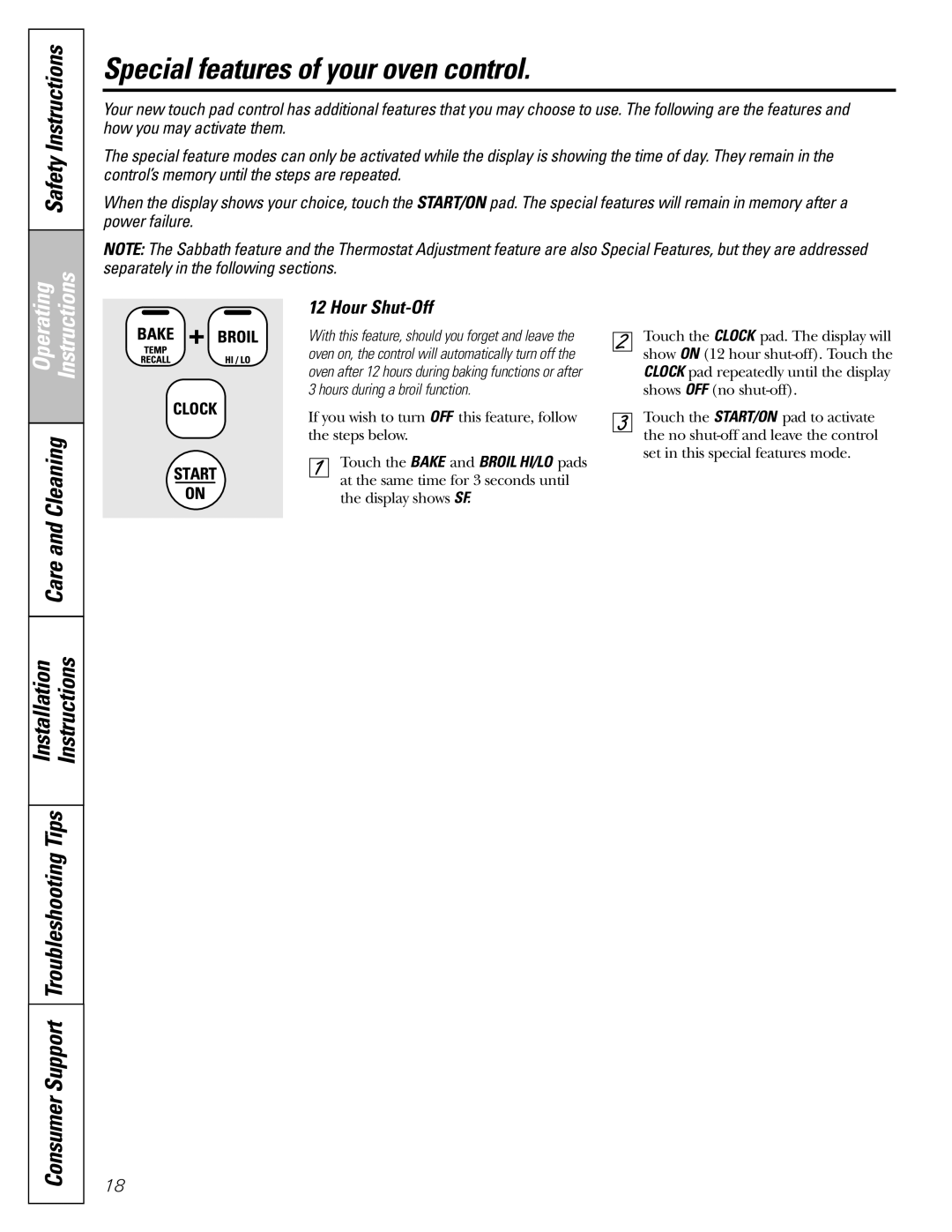 GE JBS07, JBS56, JBS27, JBS03, JBS15, JBP15, JB600, JBP22, RB536, RB740, RB526 Special features of your oven control, Hour Shut-Off 