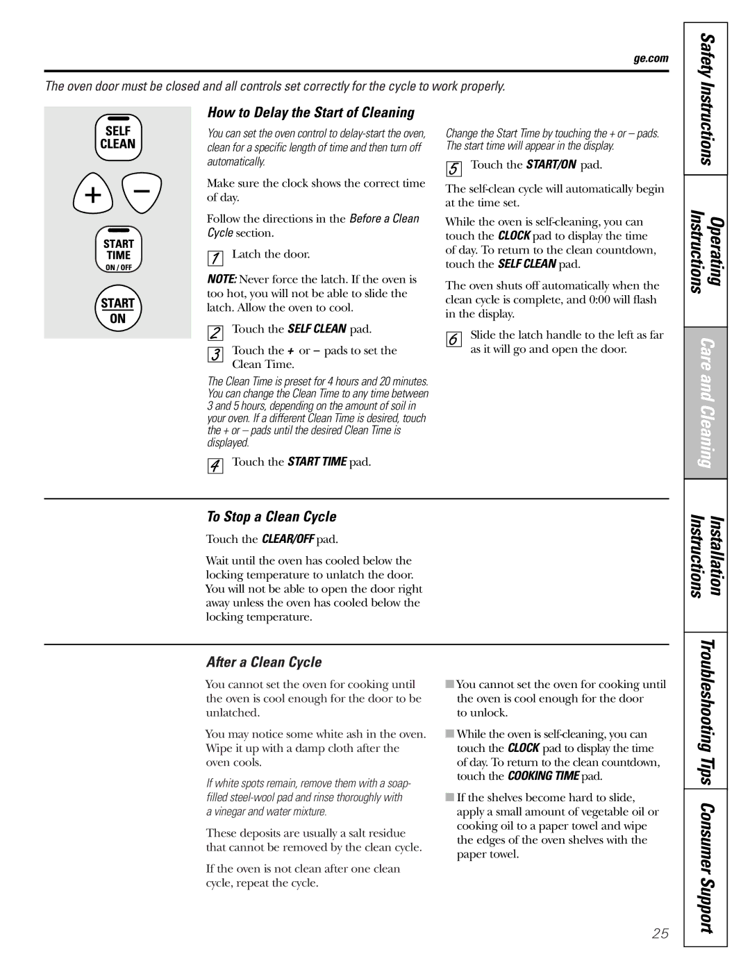 GE RB526, JBS56, JBS27, JBS03, JBS07, JBS15 How to Delay the Start of Cleaning, To Stop a Clean Cycle, After a Clean Cycle 