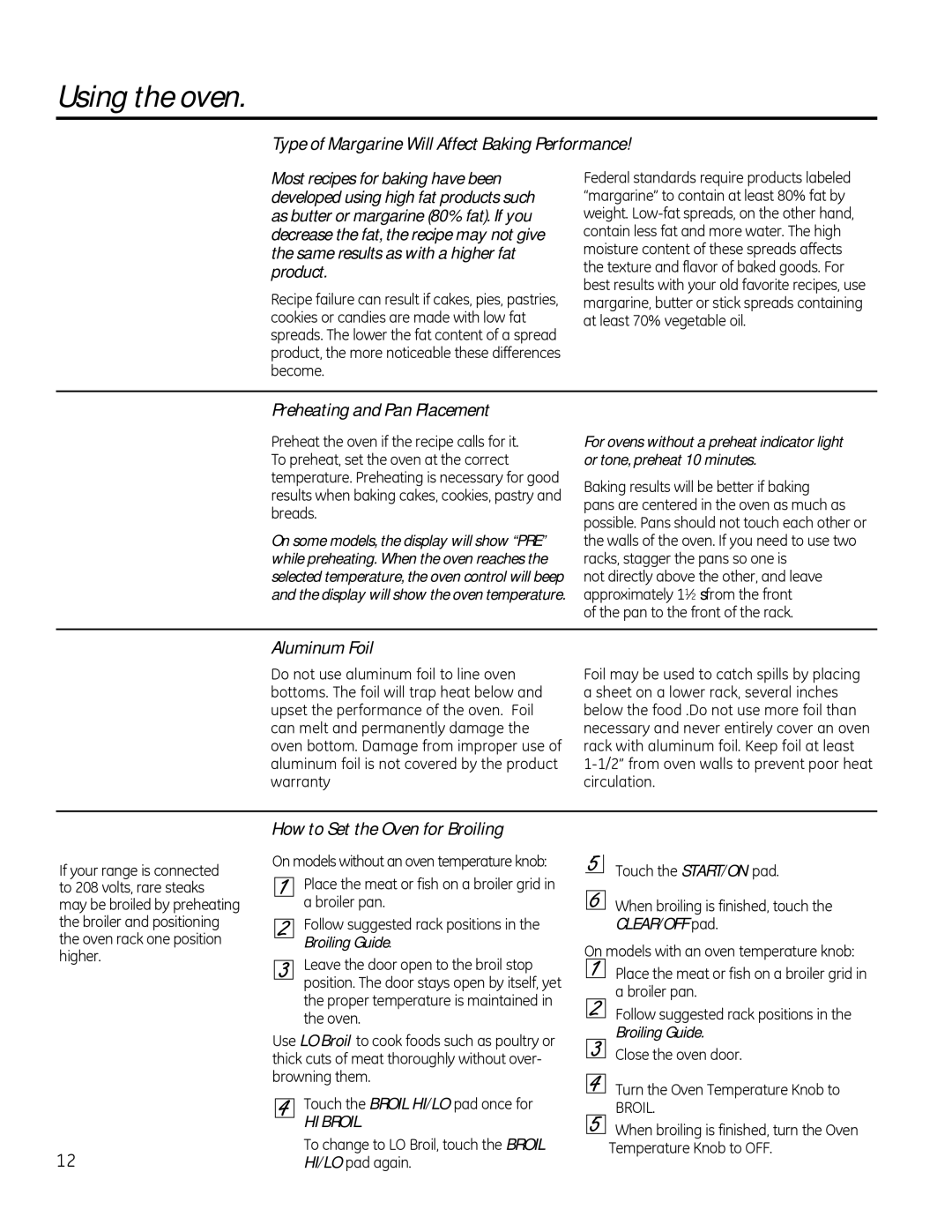 GE RD787, JBS56, JBS27SI manual Type of Margarine Will Affect Baking Performance, Preheating and Pan Placement, Aluminum Foil 