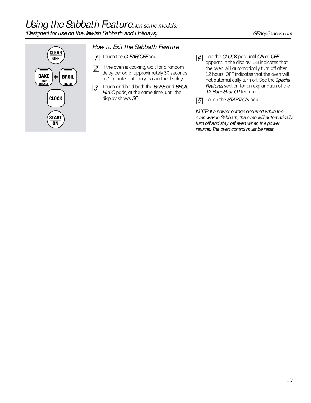 GE RB790 How to Exit the Sabbath Feature, Designed for use on the Jewish Sabbath and Holidays, Touch the CLEAR/OFF pad 