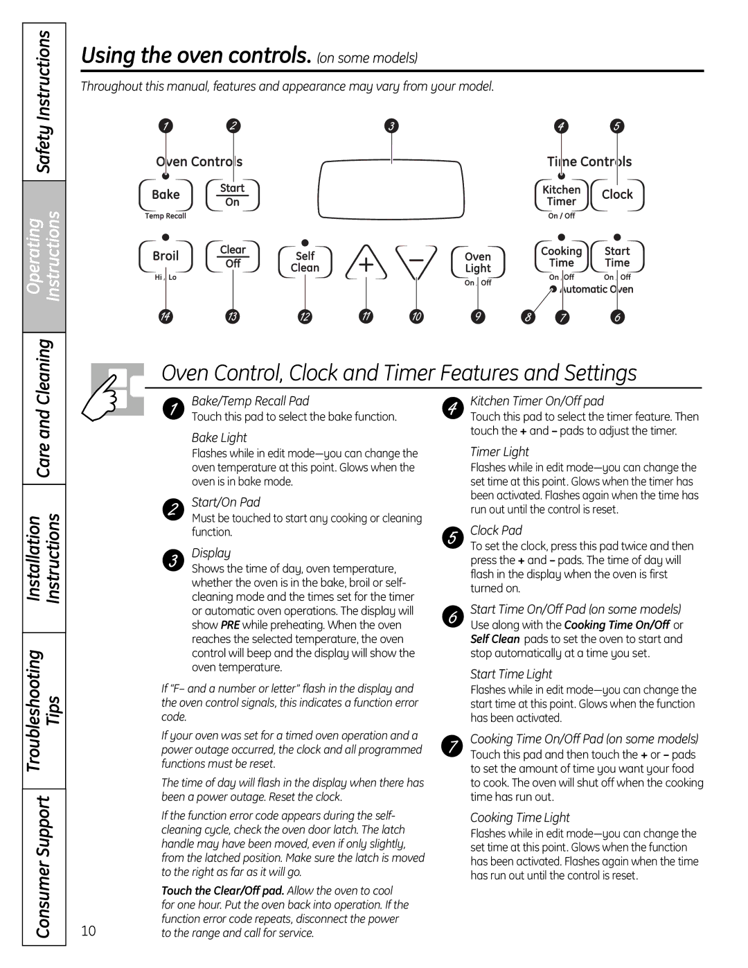 GE JBS56 installation instructions Using the oven controls. on some models, Touch this pad to select the bake function 