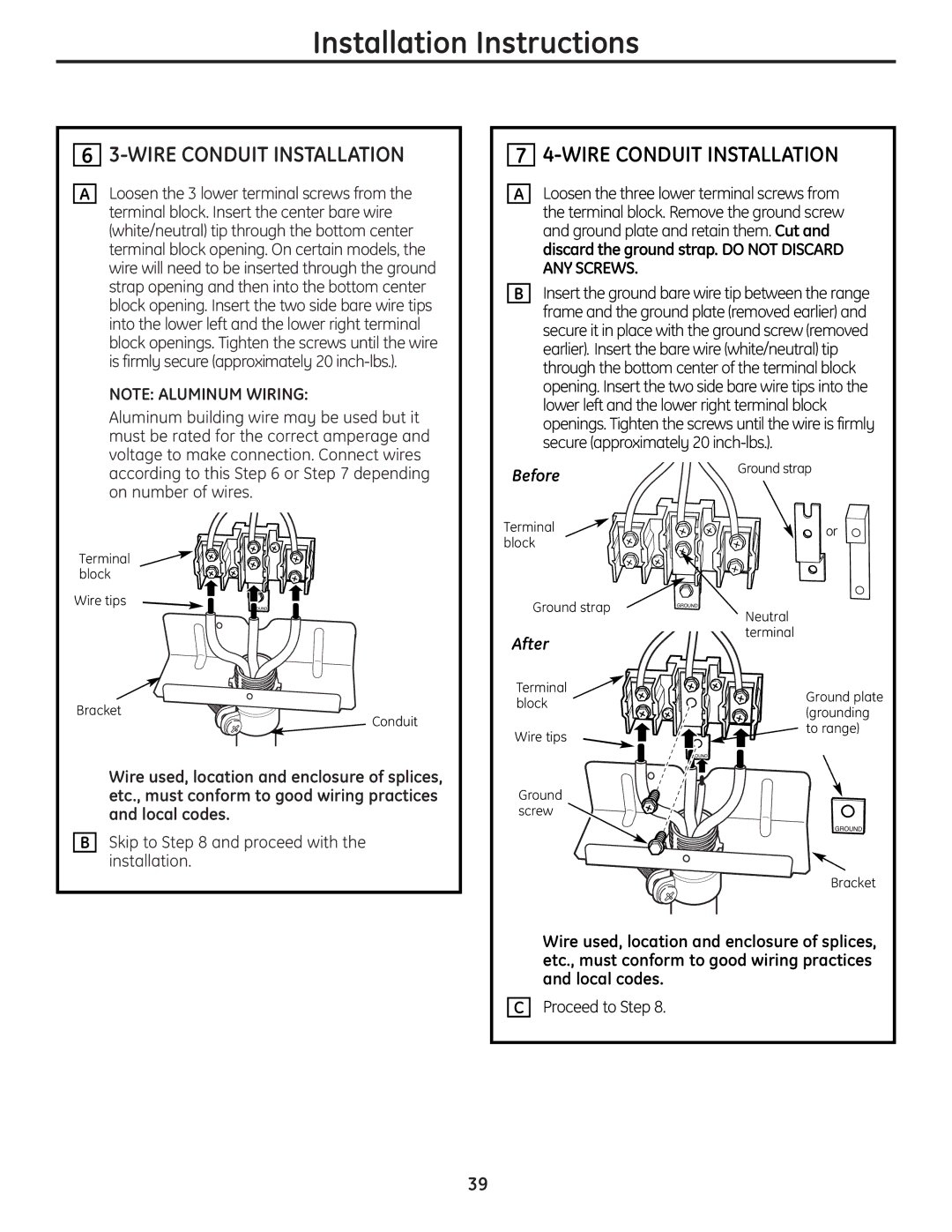 GE JBS56 installation instructions Wire Conduit Installation 