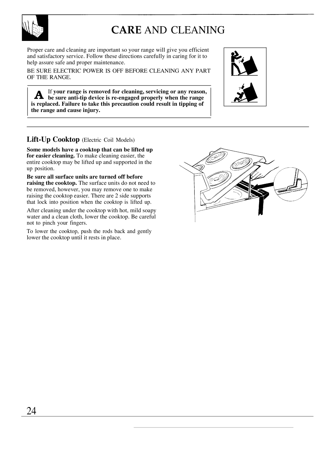 GE JBW3-4 warranty Care and Cleaning 