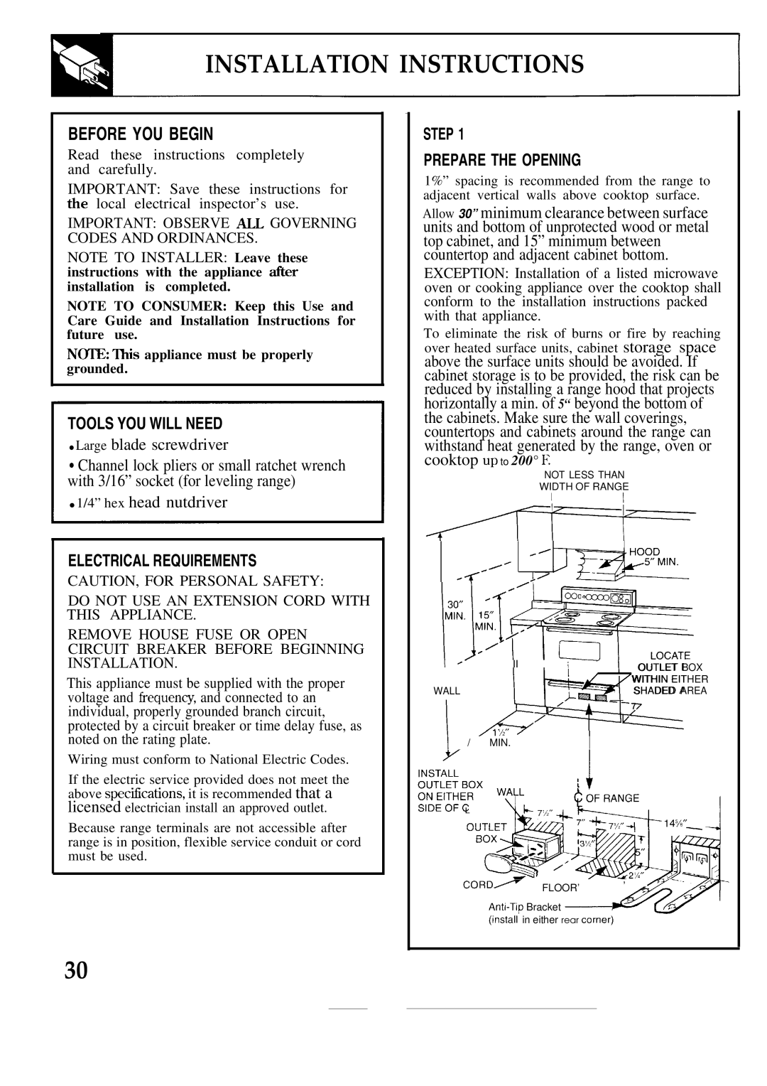 GE JBW3-4 warranty Installation Instructions, NXE This appliance must be properly grounded 