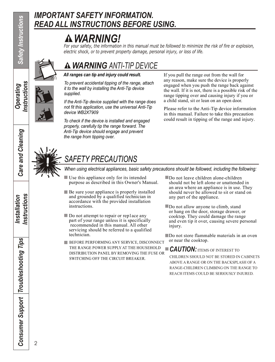 GE JCAS 730 manual Operating Instructions Cleaning, Care 