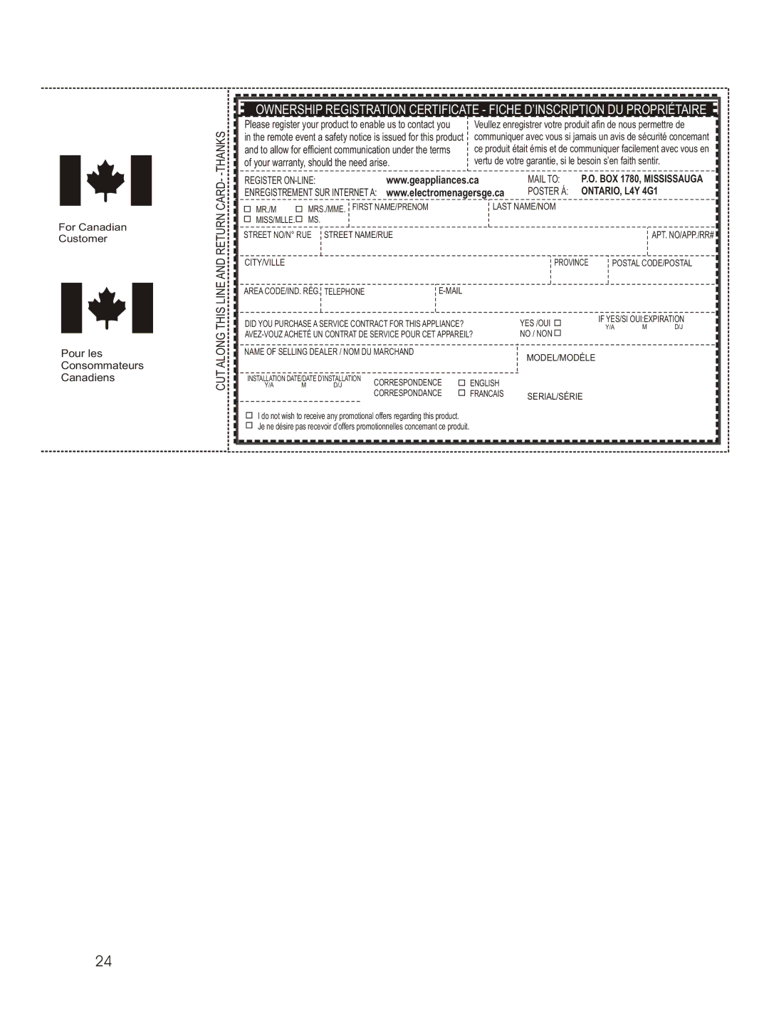 GE JCAS 730 manual CUT Along this Line and Return CARD- -THANKS 