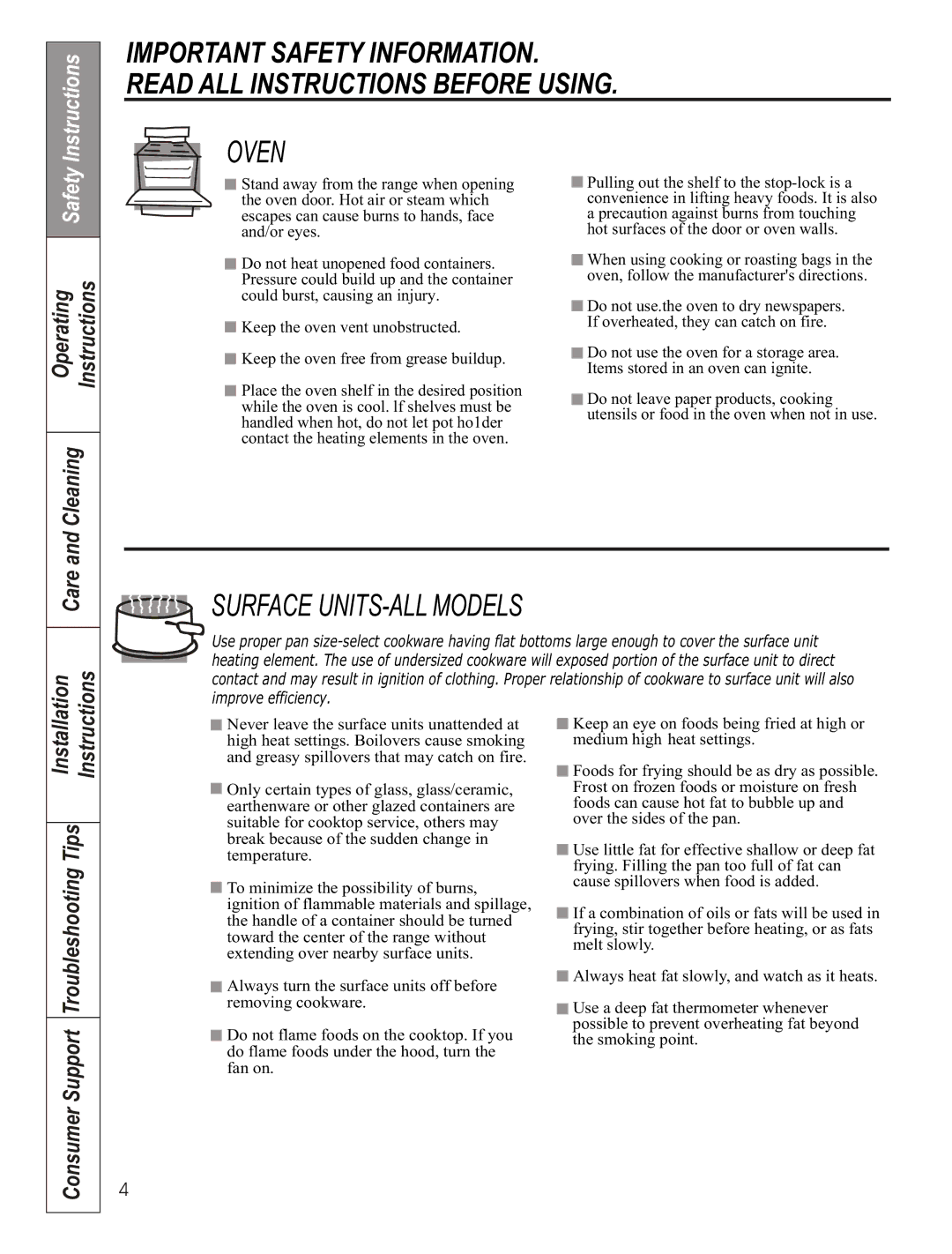 GE JCAS 730 manual Oven, Operating Instructions Care and Cleaning 