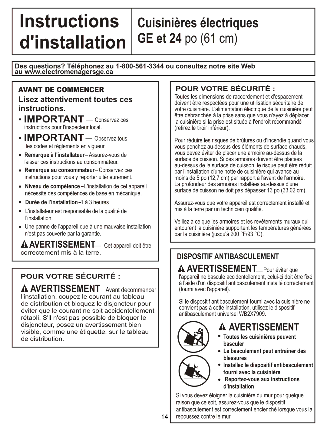 GE JCAS 730 manual Instructions dinstallation 