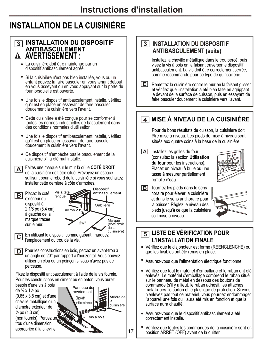 GE JCAS 730 manual Installation DE LA Cuisinière 