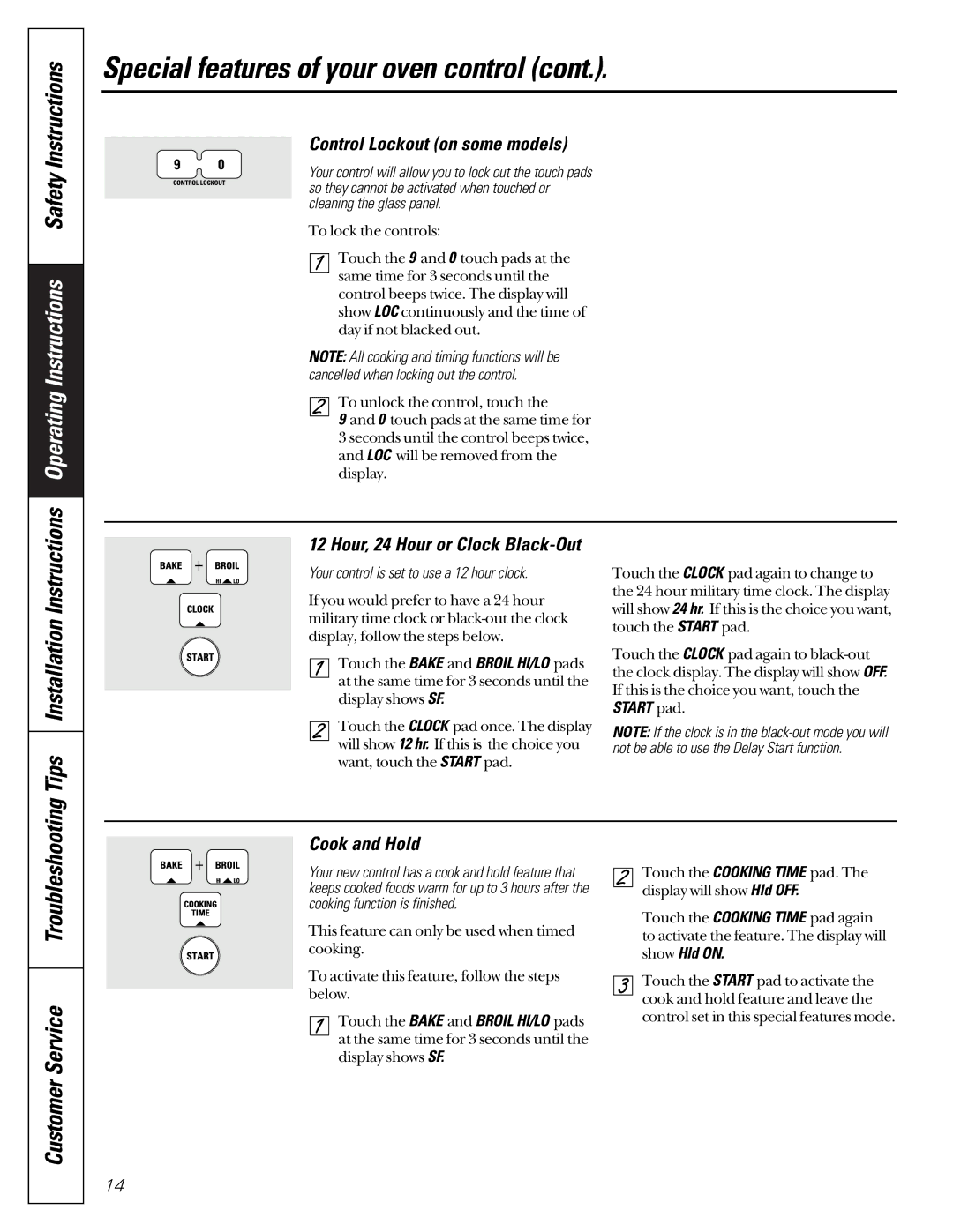 GE JCB920, JCB910 Tips, Installation Instructions, Troubleshooting, Control Lockout on some models, Cook and Hold 