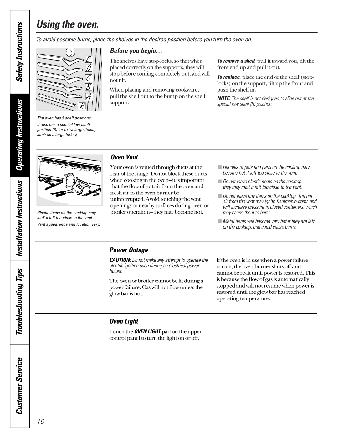 GE JCB920, JCB910 owner manual Using the oven, Installation Instructions Operating, Troubleshooting Tips 