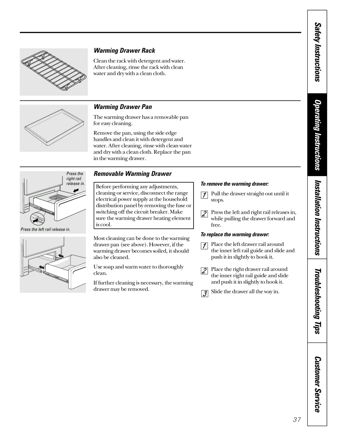 GE JCB910, JCB920 Warming Drawer Rack, Warming Drawer Pan, Removable Warming Drawer, To remove the warming drawer 