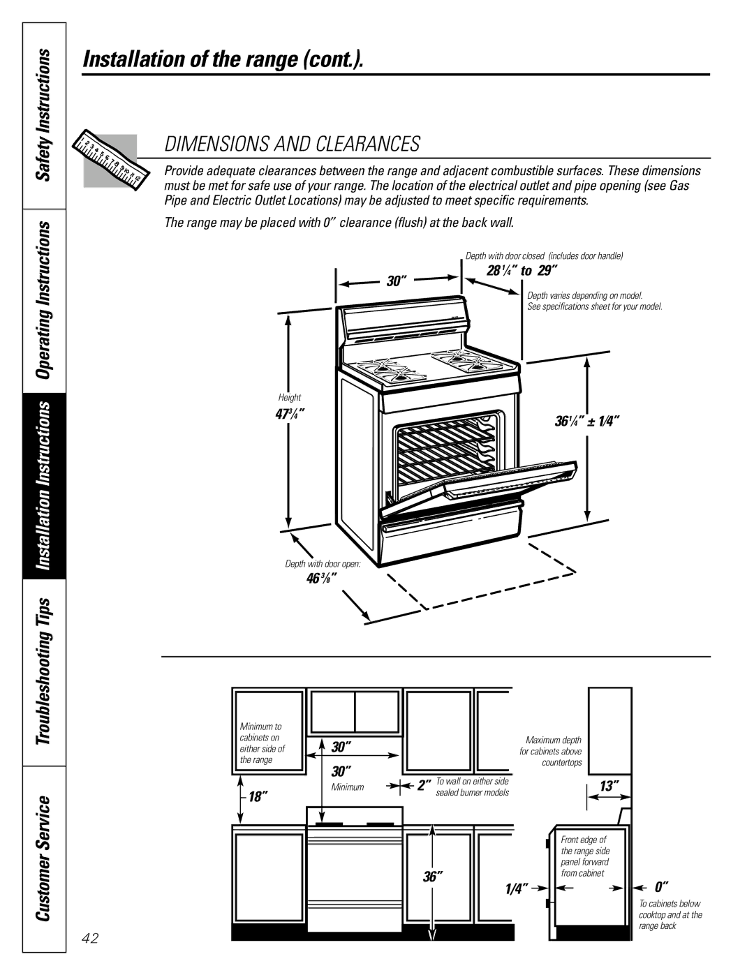 GE JCB920, JCB910 owner manual 28 1⁄4 to, 36 ⁄ ± 1⁄4, 46 3⁄8 