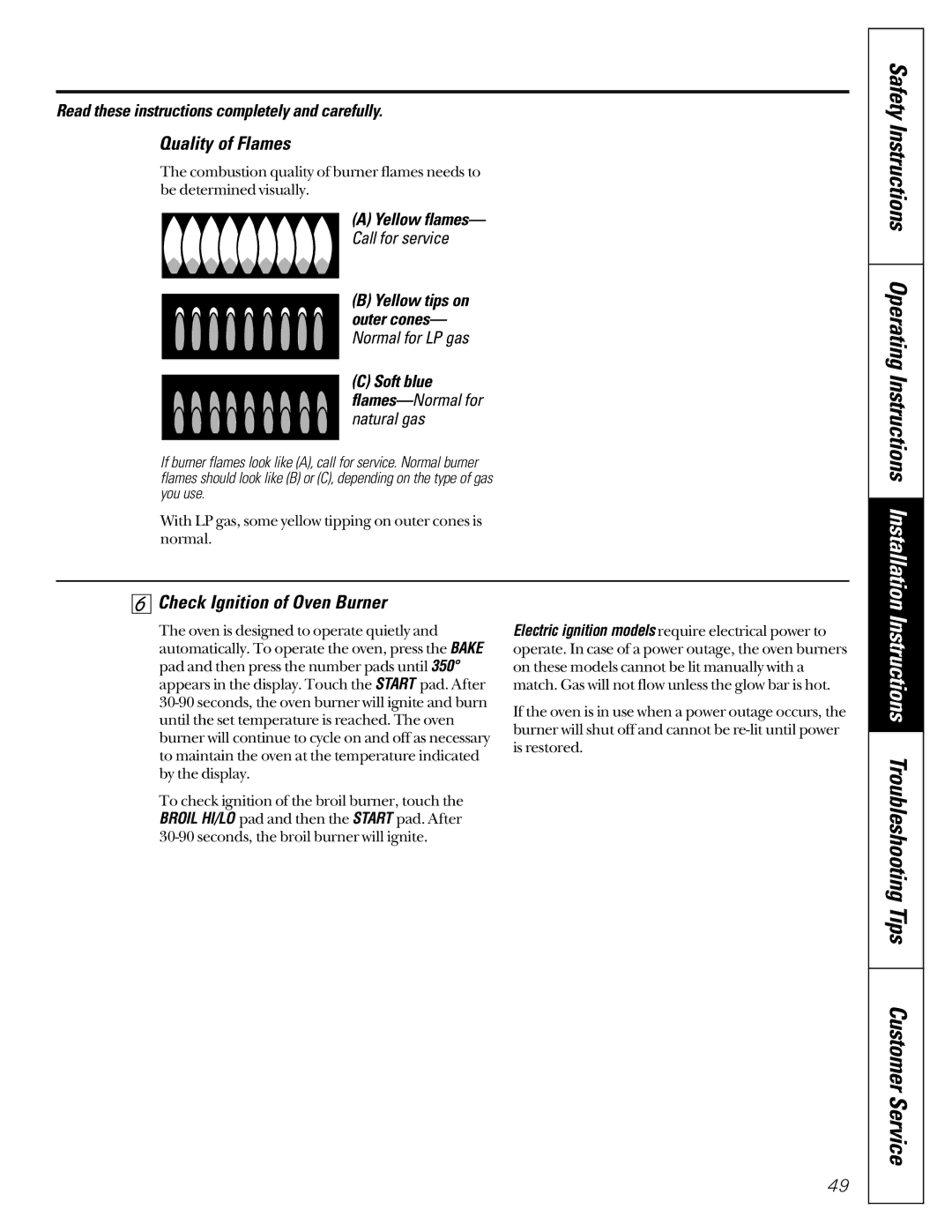 GE JCB910 Instructions Troubleshooting Tips Customer Service, Safety Instructions Operating Instructions Installation 